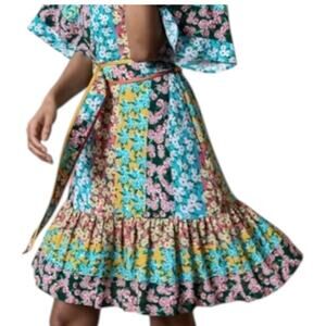 Emily Lovelock Multi Signature Print Floral Dress Belted Lined Knee 10-12 US